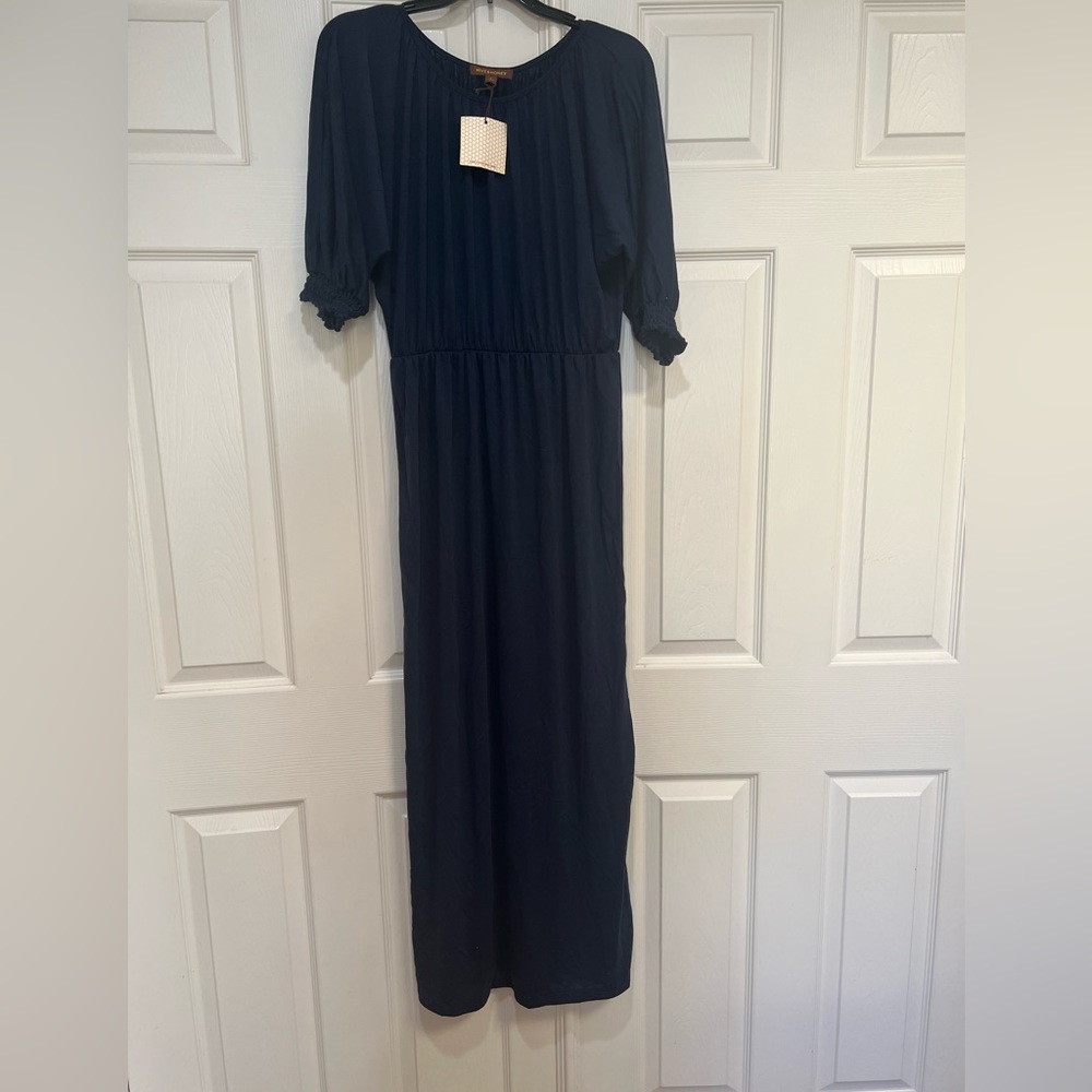 HIVE&HONEY Cotton navy blue maxi dress with poff sleeves